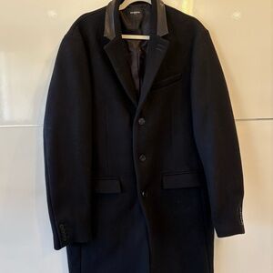 The Kooples Men's Black Wool Coat with Leather trim - Like New - Size L
